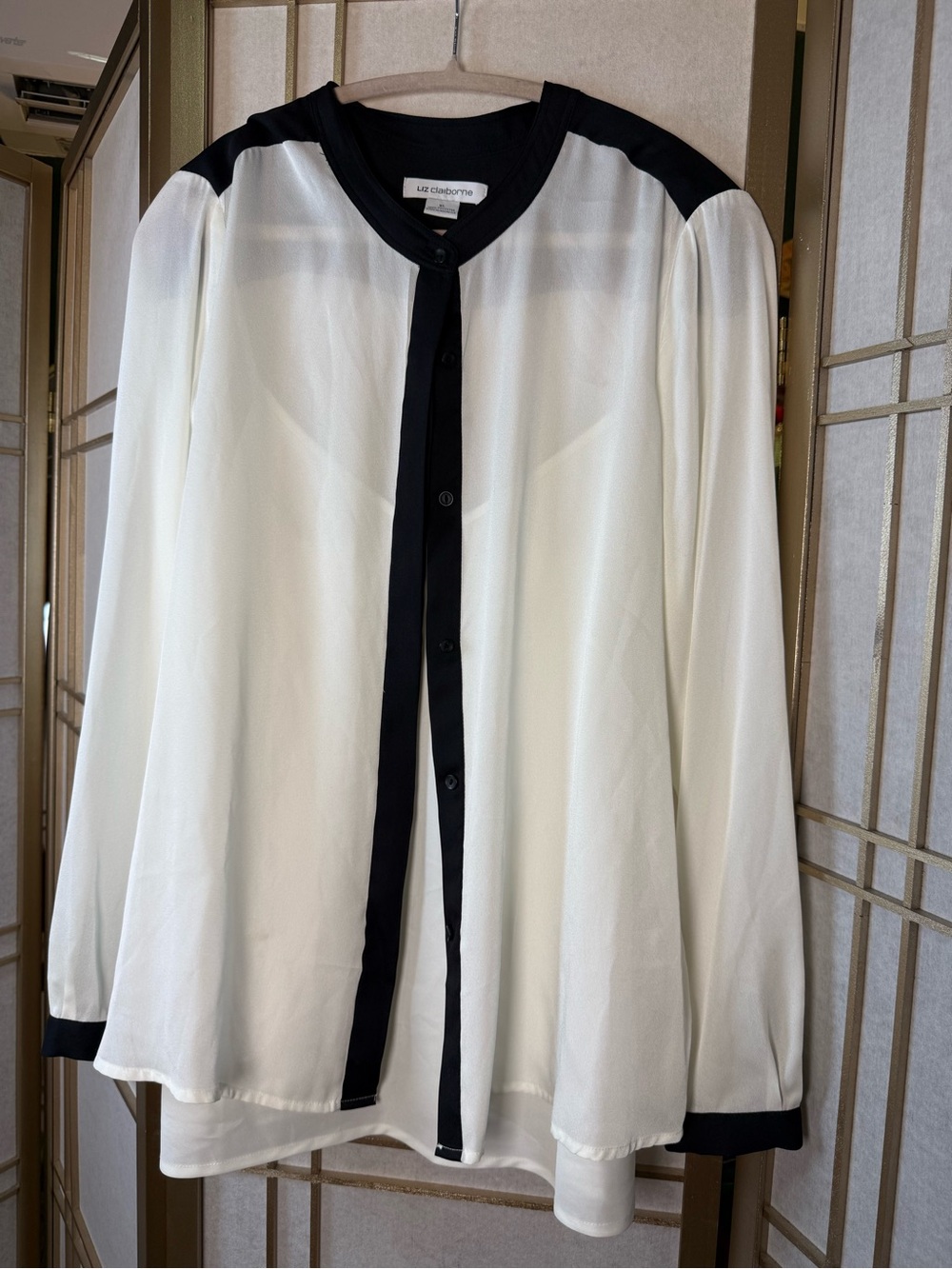 Liz Claiborne Cream Blouse with Black Trim